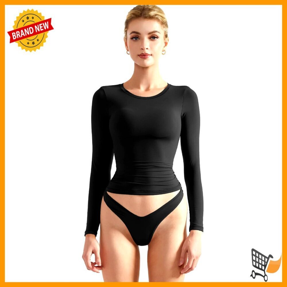 Double Lined Long Sleeve Crop Top, Buttery Soft, Slim Fit, 4-Way Stretch
